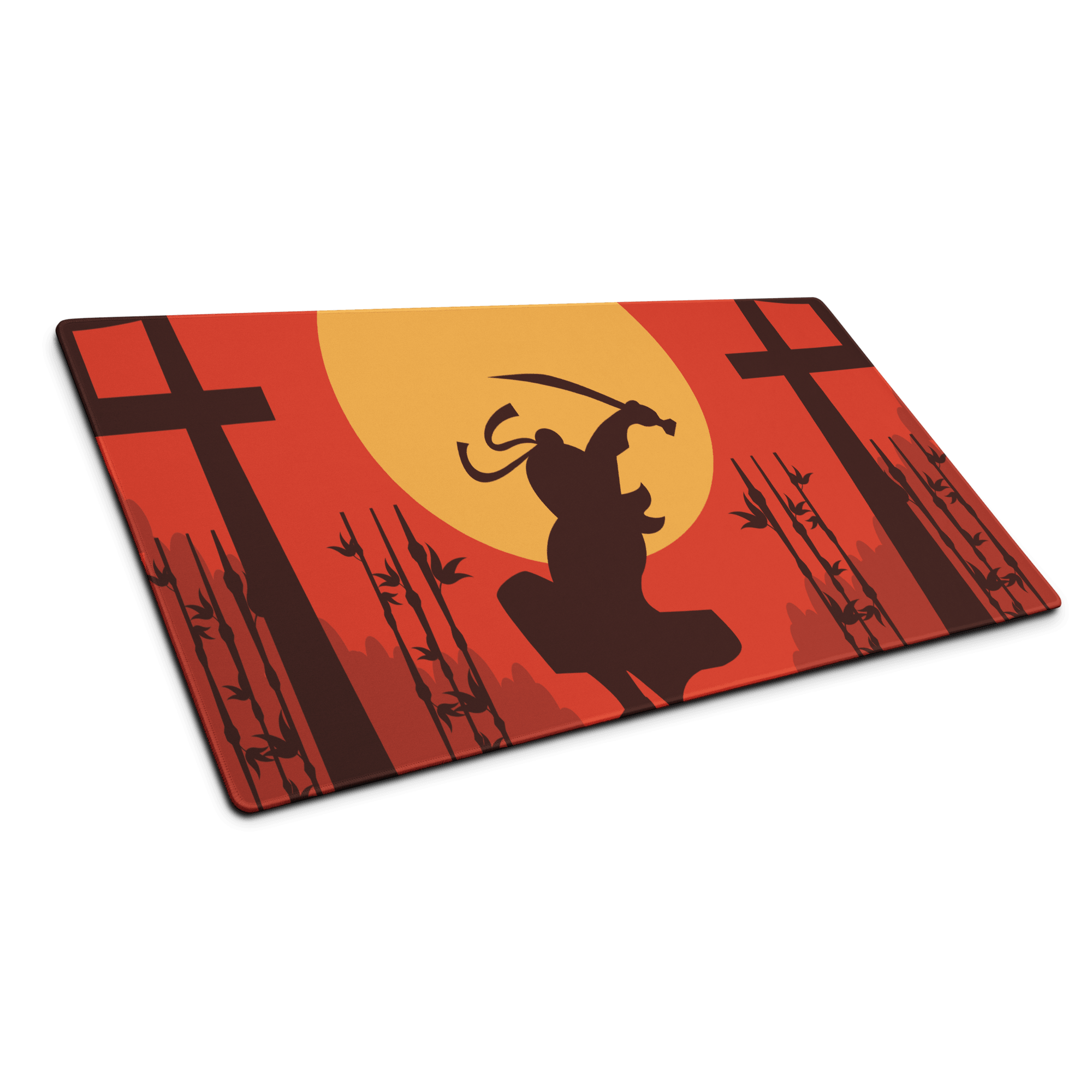 Red orange ninja samurai silhouette gaming mouse pad large non-slip surface