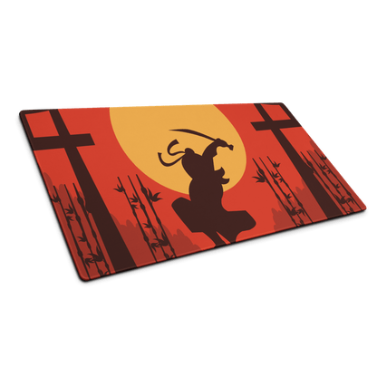 Red orange ninja samurai silhouette gaming mouse pad large non-slip surface