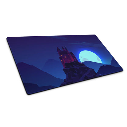 Large fantasy castle moonlit night blue gaming mouse pad with non-slip base