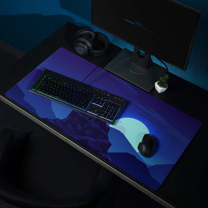 Large fantasy castle moonlit blue gaming mouse pad with non-slip base