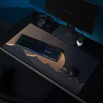 Black and gold mountain landscape gaming mousepad with glowing moon