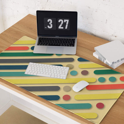 Bold geometric color burst gaming mouse pad with colorful stripes and dots
