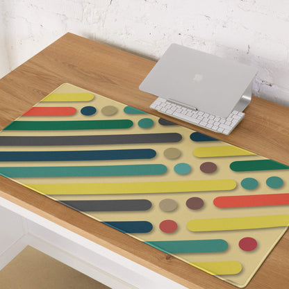 Bold geometric color burst gaming mouse pad with vibrant stripes and circles