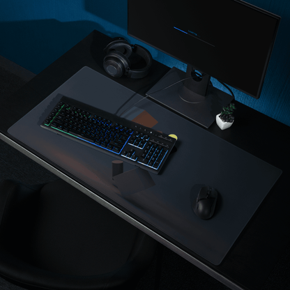Premium large non-slip dark navy gaming mouse pad with stitched edges under keyboard and mouse