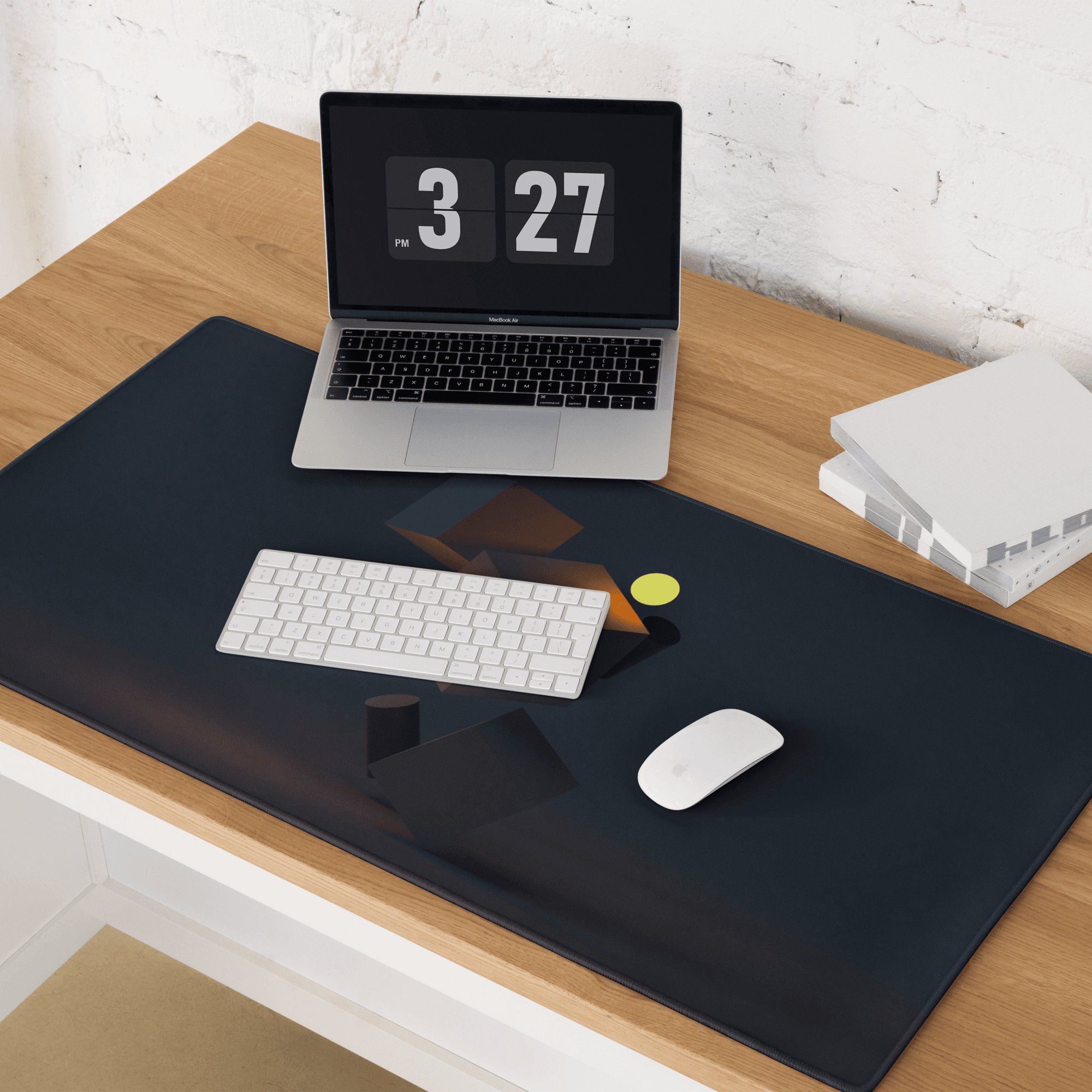 Premium large non-slip gaming mouse pad in dark navy with orange geometric design