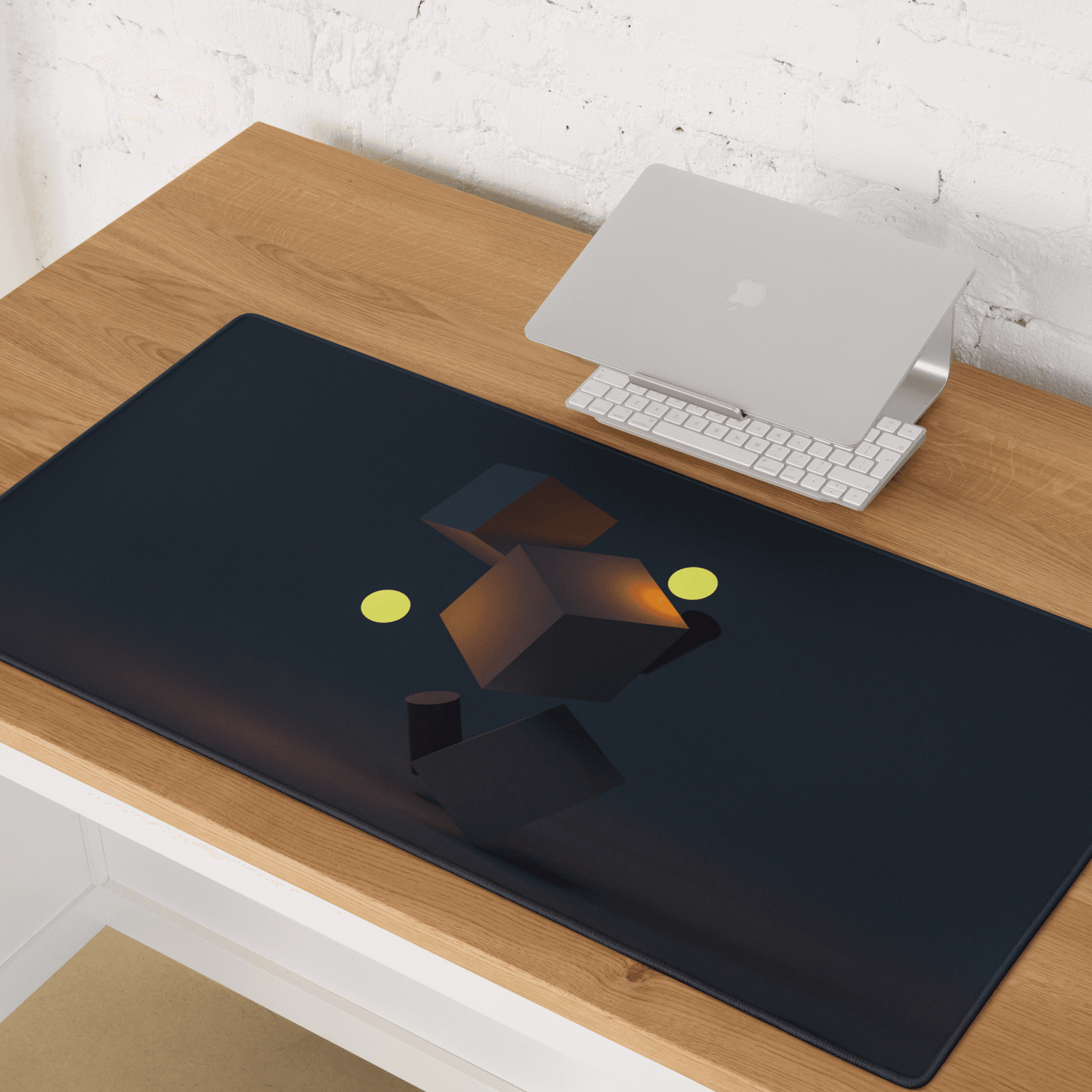 Premium large non-slip gaming mouse pad in dark navy with geometric cube design