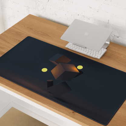 Premium large non-slip gaming mouse pad in dark navy with geometric cube design