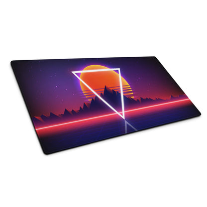 Neon Retro Mountains gaming mouse pad with vibrant sunset colors