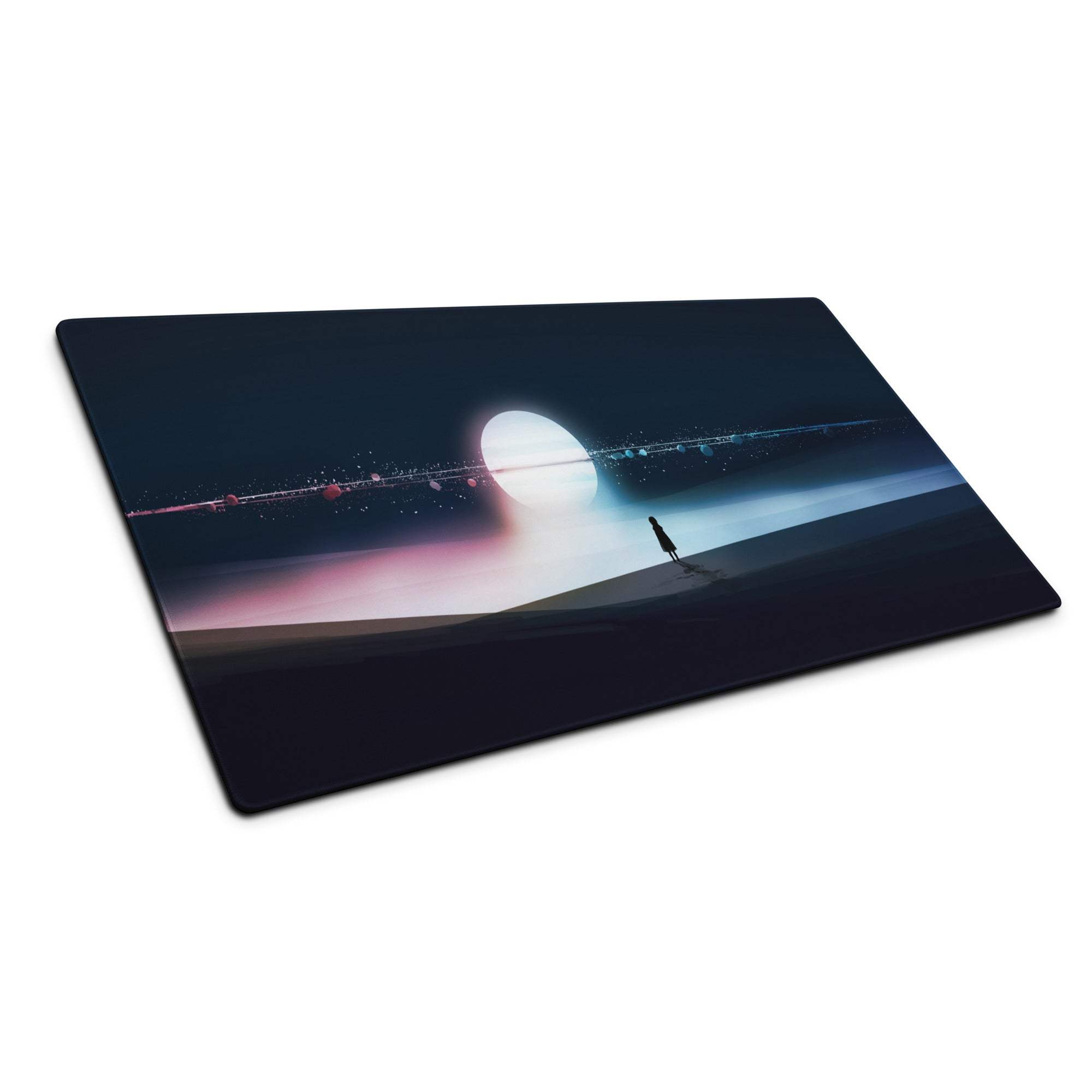 Cinematic night sky gaming mouse pad with surreal glowing celestial figure