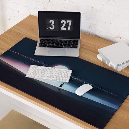 Cinematic night sky gaming mouse pad with cosmic figure and non-slip base