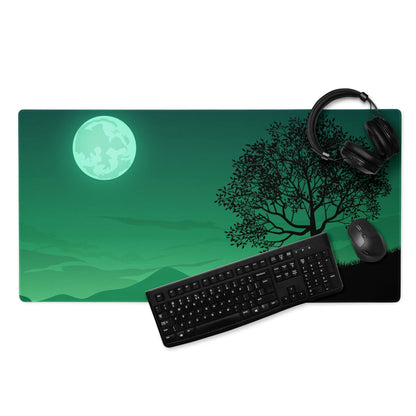 Green moonlit silhouette tree landscape gaming mouse pad large non-slip