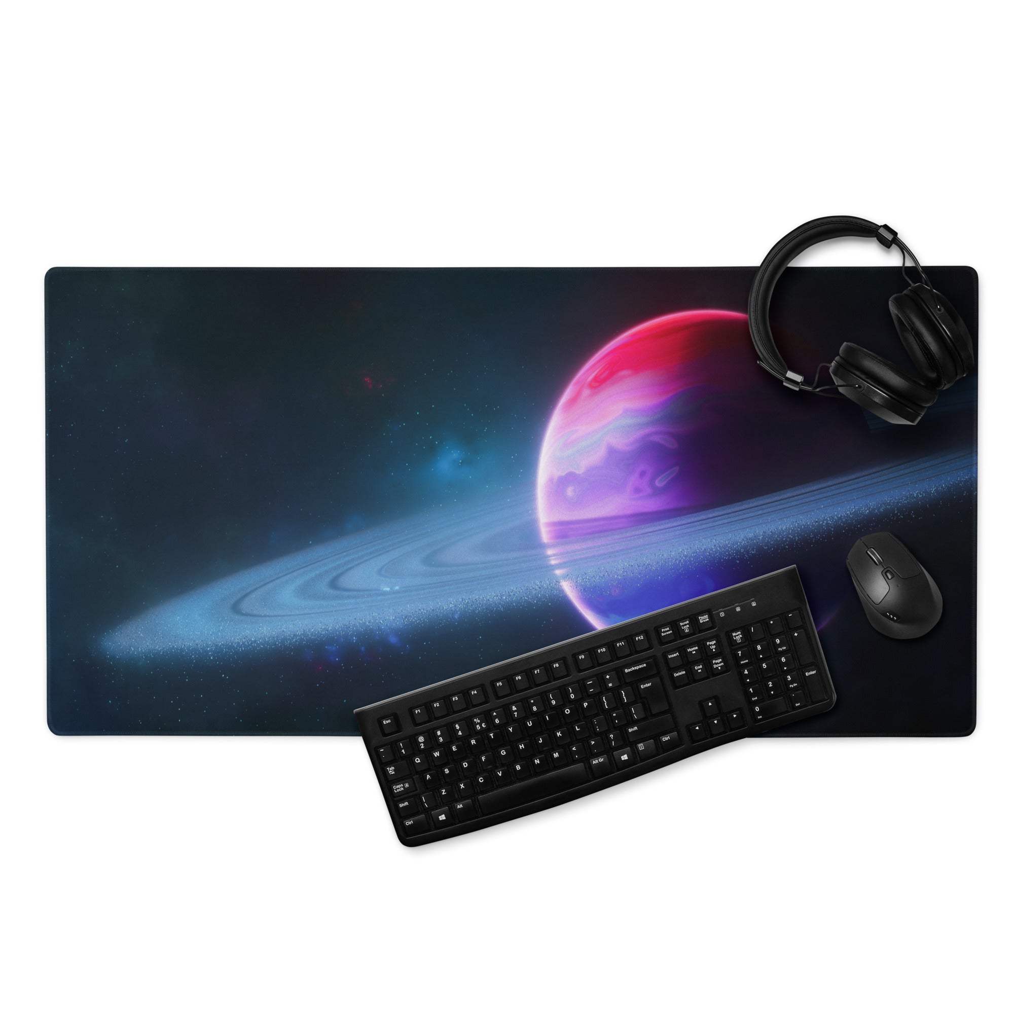 Cosmic Galaxy large gaming mouse pad with pink purple planet nebulae design