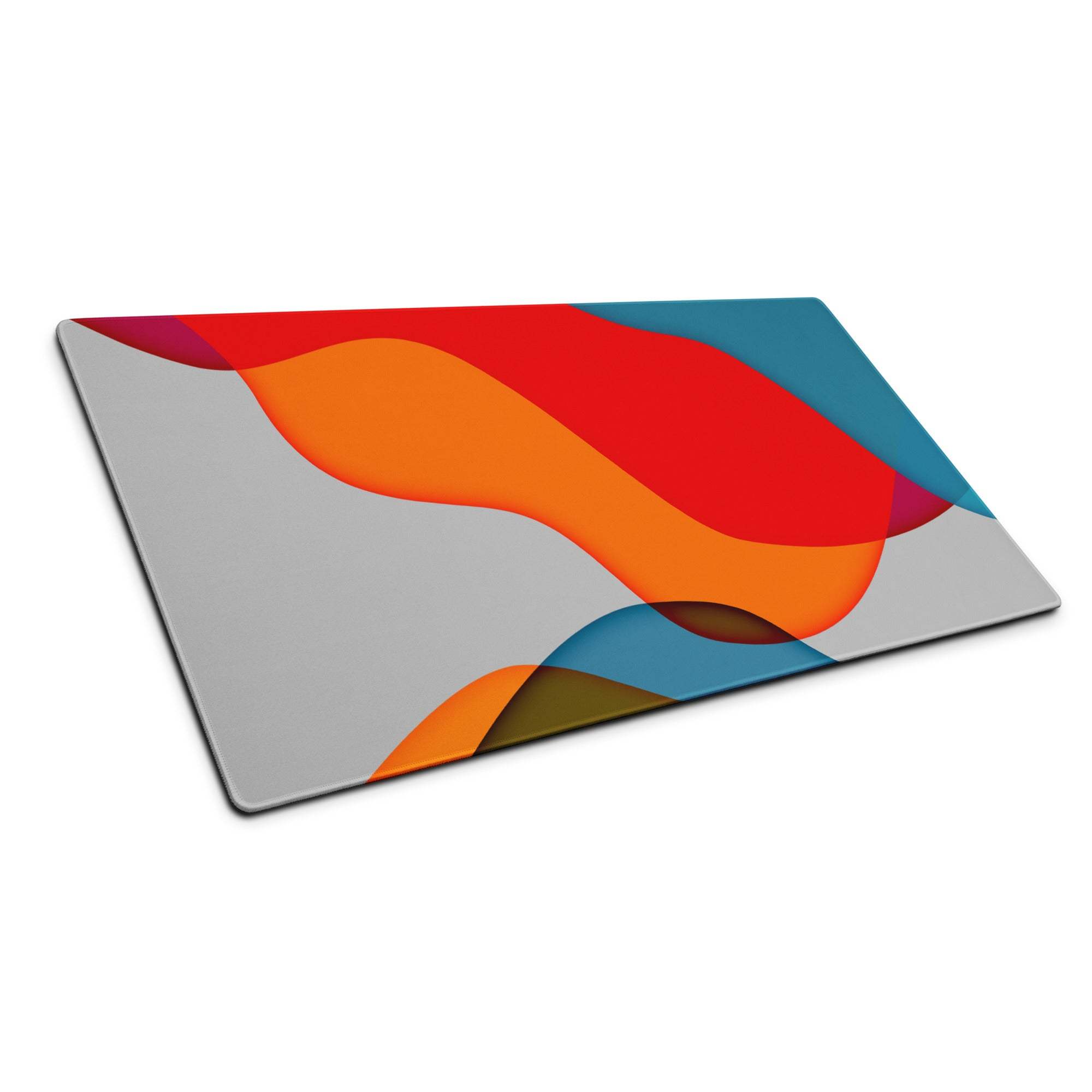 Sleek modern abstract mouse pad with bold red orange teal gray waves, non-slip large gaming design