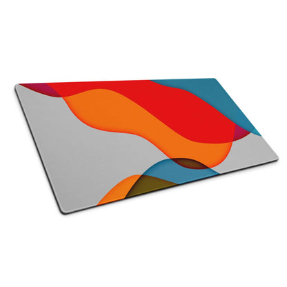 Sleek modern abstract mouse pad with bold red orange teal gray waves, non-slip large gaming design