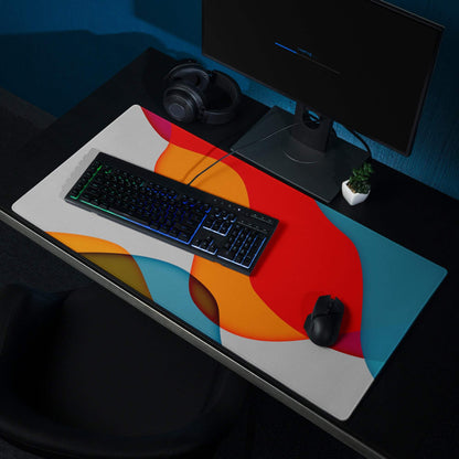 Modern abstract bold multicolor non-slip gaming mouse pad with red orange teal curves