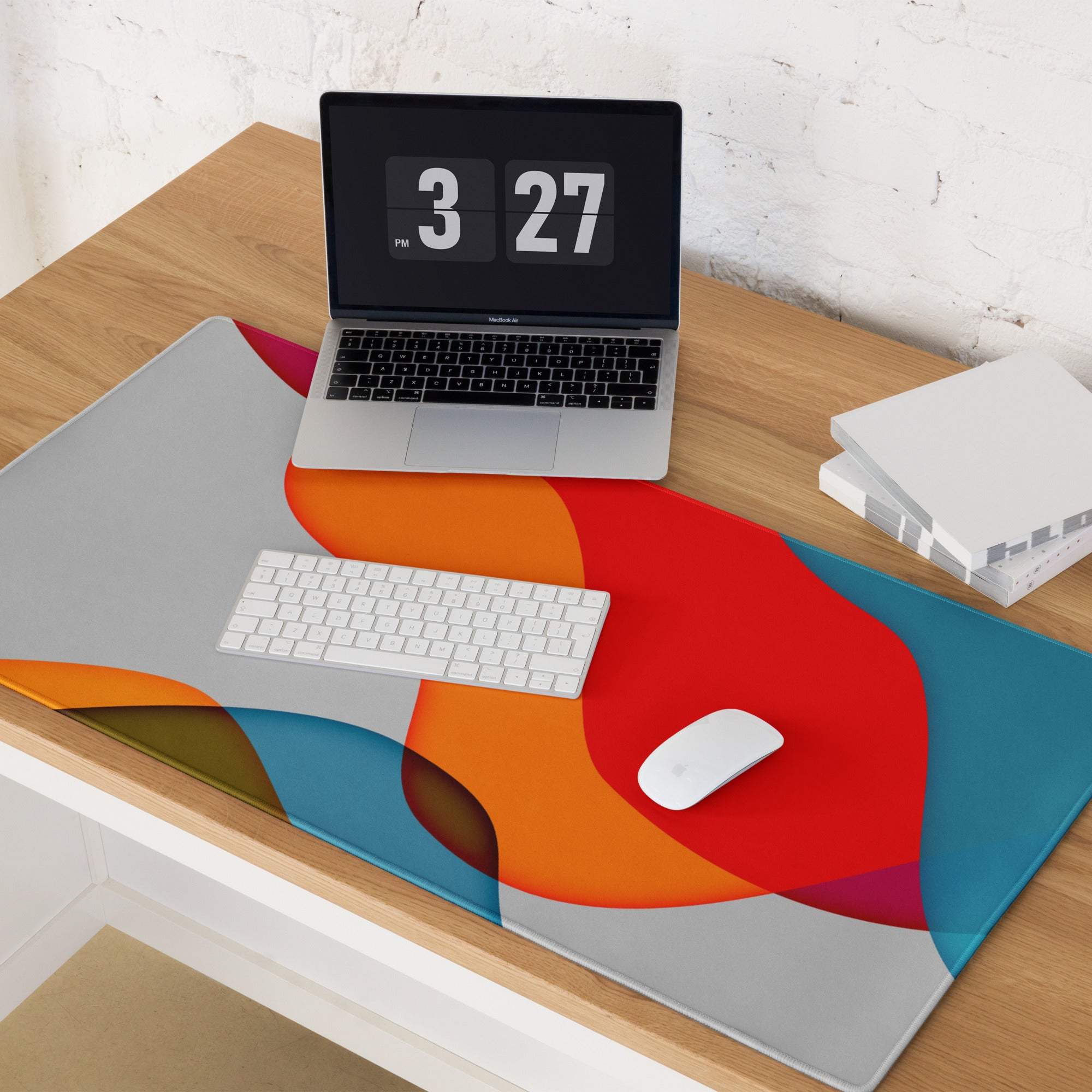 Vibrant modern abstract mouse pad with bold orange red teal shapes non-slip gaming design