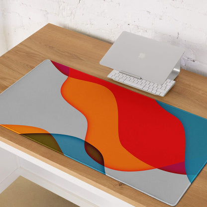 Modern abstract large gaming mouse pad with bold red orange teal gray design