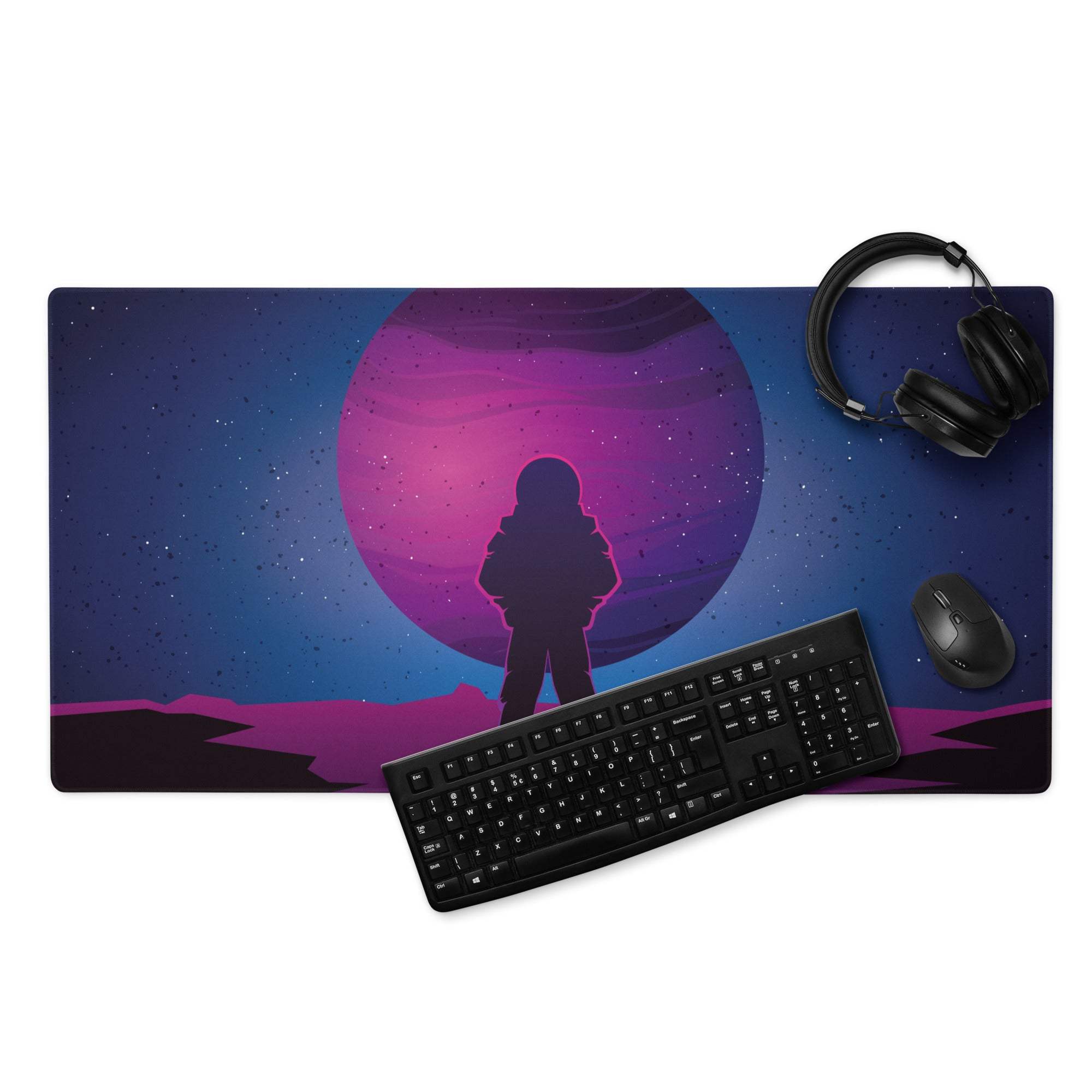 Cosmic astronaut purple neon night large gaming mouse pad
