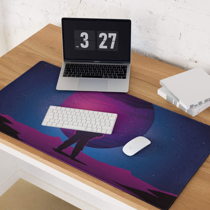 Cosmic astronaut purple neon night large gaming mouse pad with snowboarder silhouette