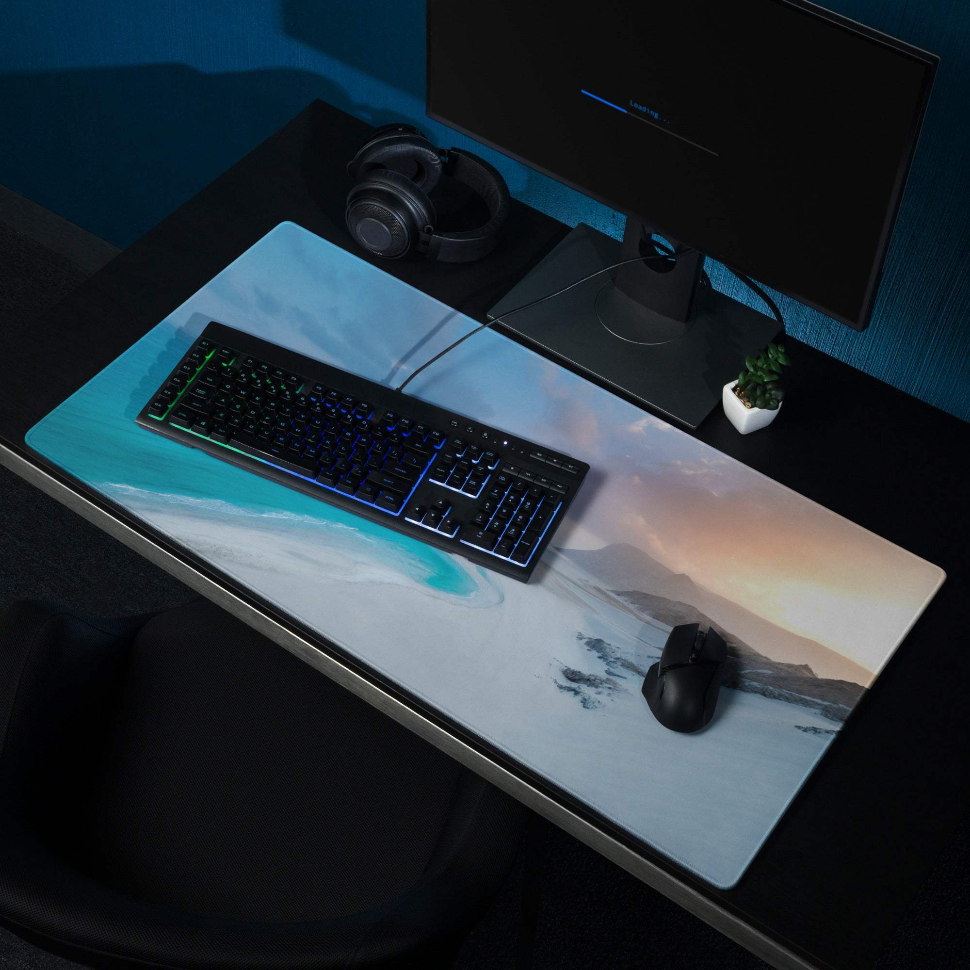 Coastal Ocean Blue Sunset Serenity large gaming mouse pad with beach sunset design