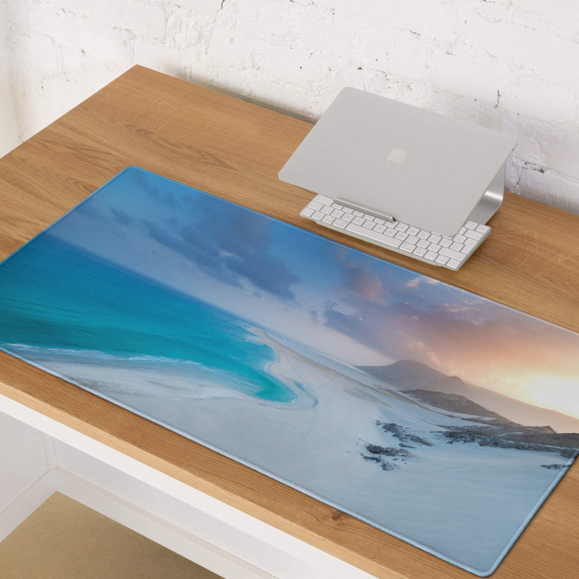 Coastal ocean blue sunset serenity gaming mouse pad with beach scene
