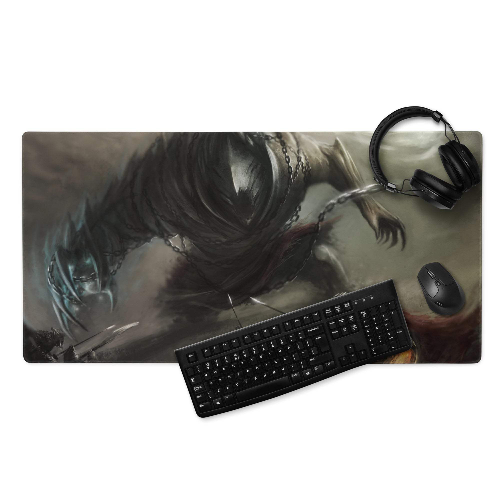 Dark fantasy chained armored figure gaming mouse pad large