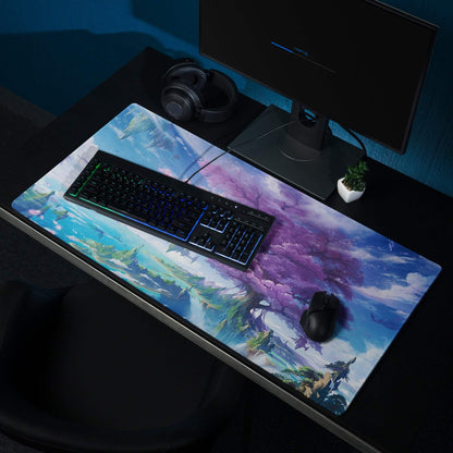 Vibrant fantasy landscape gaming mouse pad with large size and non-slip base