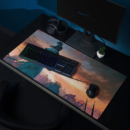 Epic fantasy warrior with sword in fiery sunset battle gaming mousepad