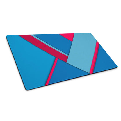 Large blue pink geometric glass cutting board mouse pad with non-slip base