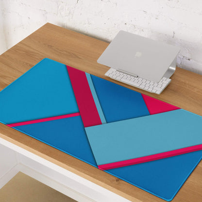 Large blue pink geometric gaming mouse pad with non-slip base