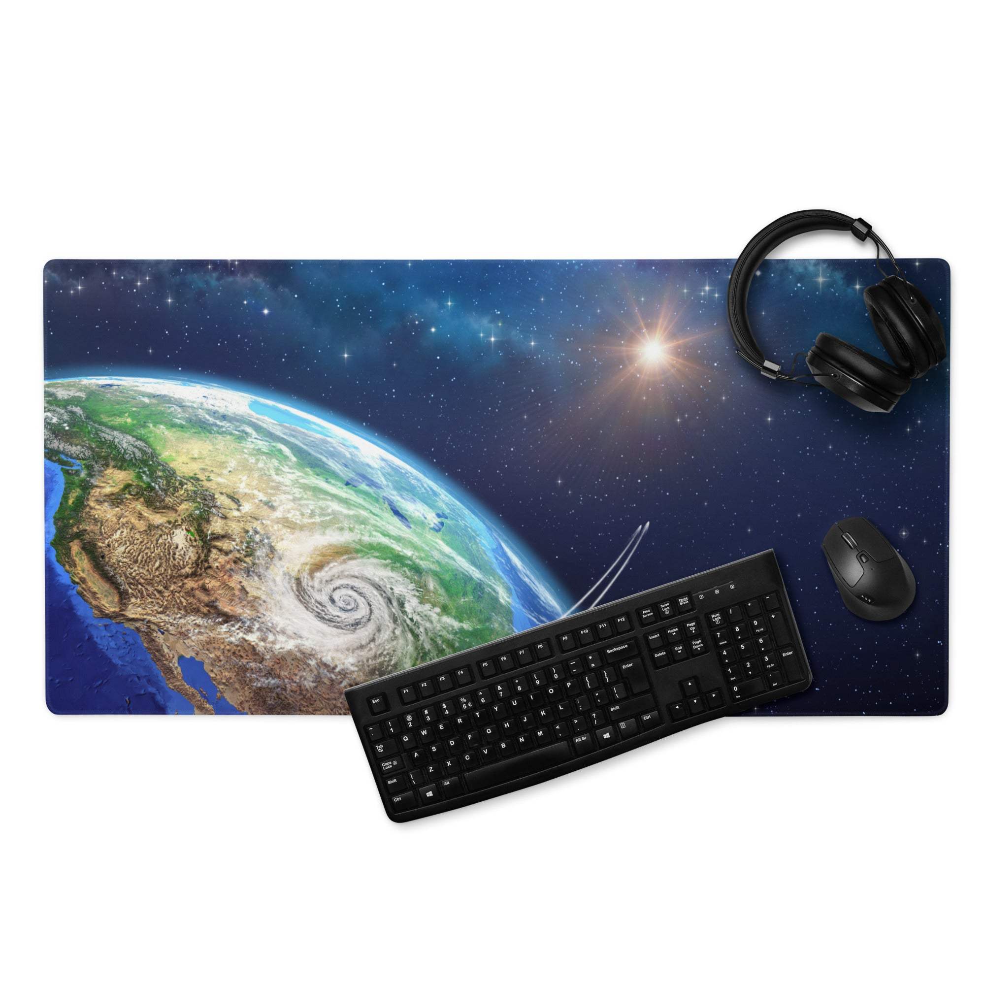 Stellar Earth from space gaming mouse pad with Earth over western US, stars, sun