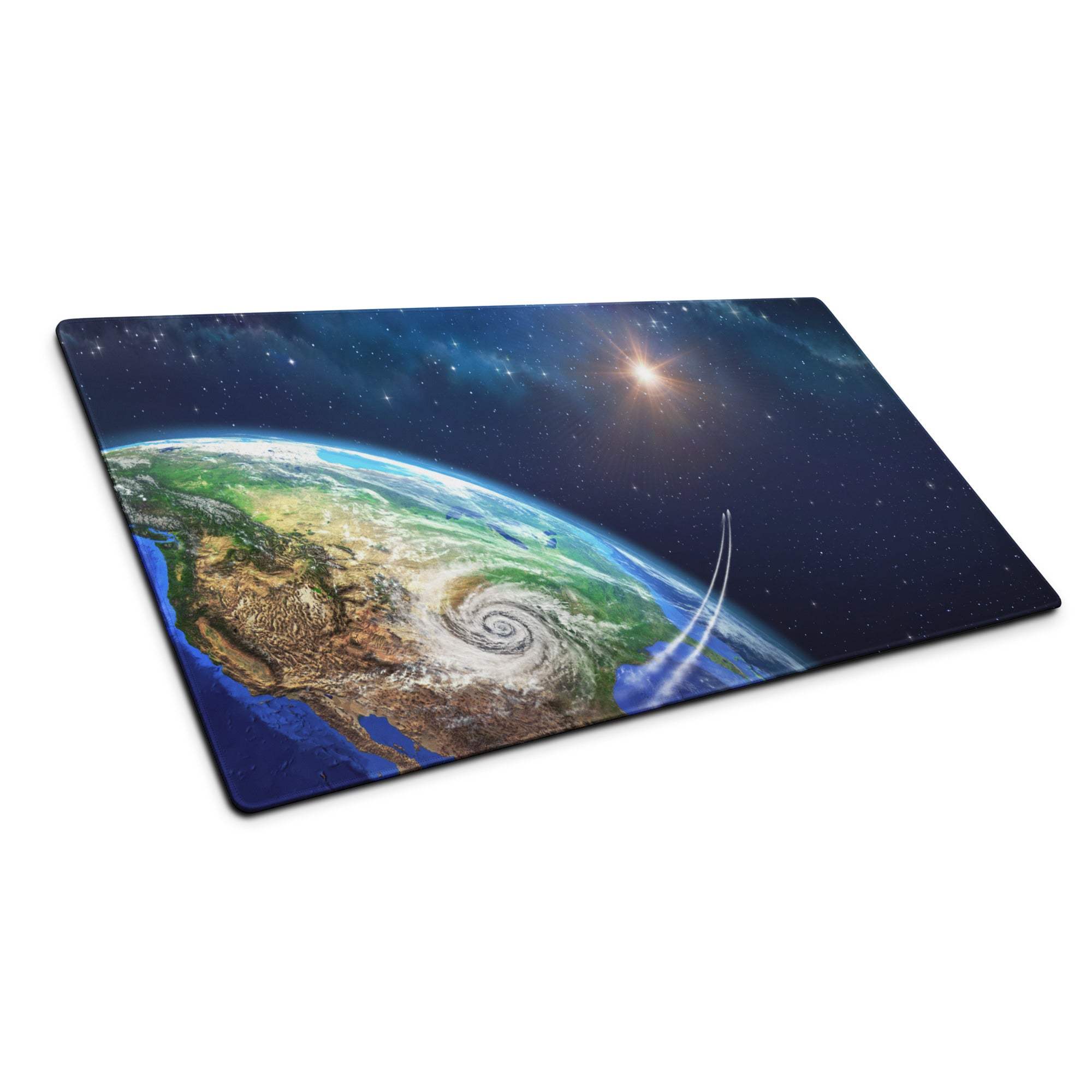 Stellar Earth from Space gaming mouse pad with hurricanes, stars, sun