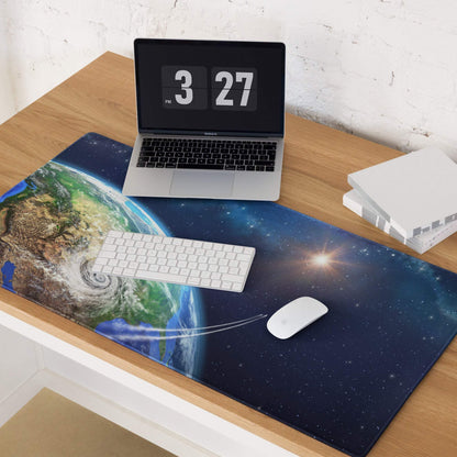 Stellar Earth from space gaming mouse pad with clouds, stars, non-slip backing