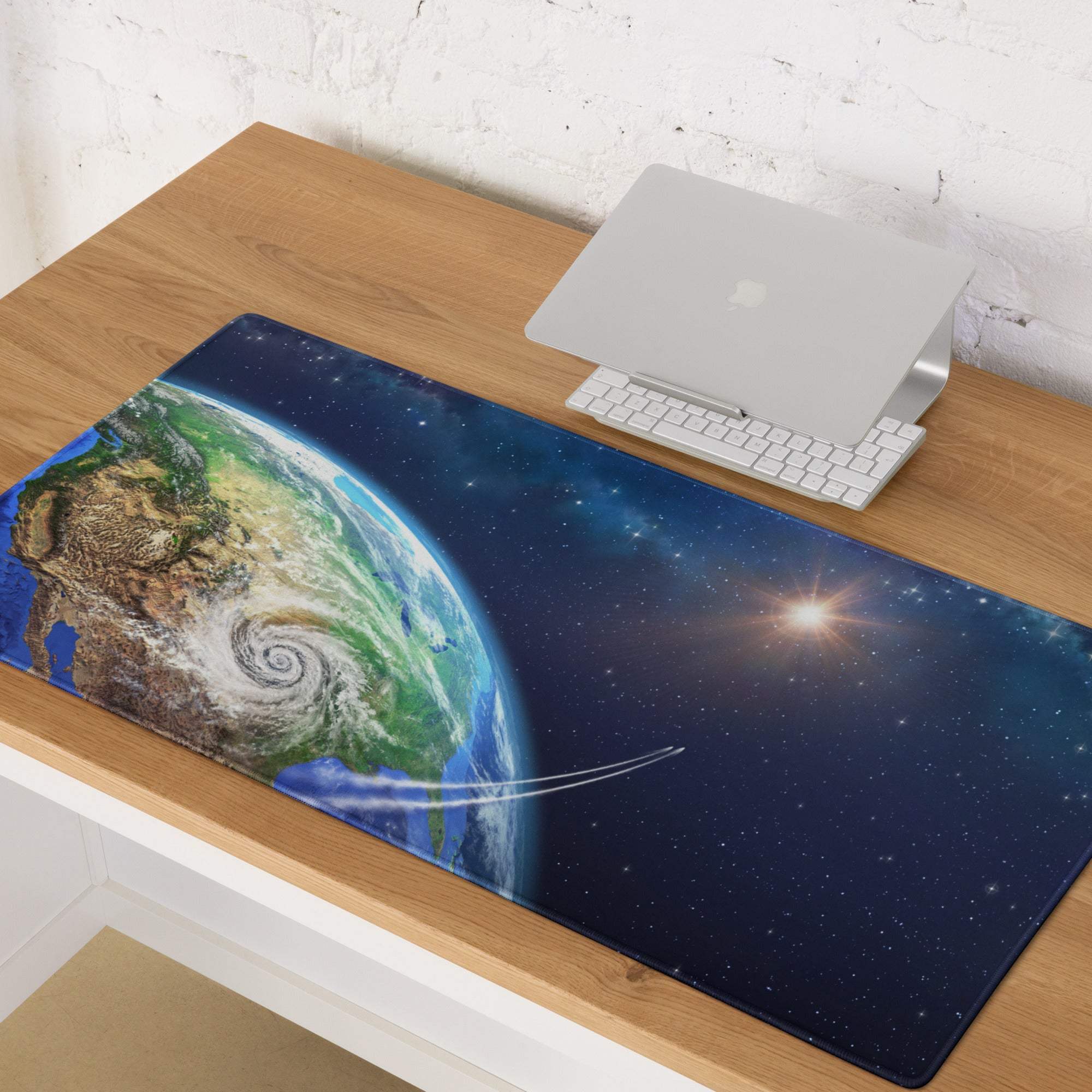 Stellar Earth from space gaming mouse pad with Earth orbit view and stars