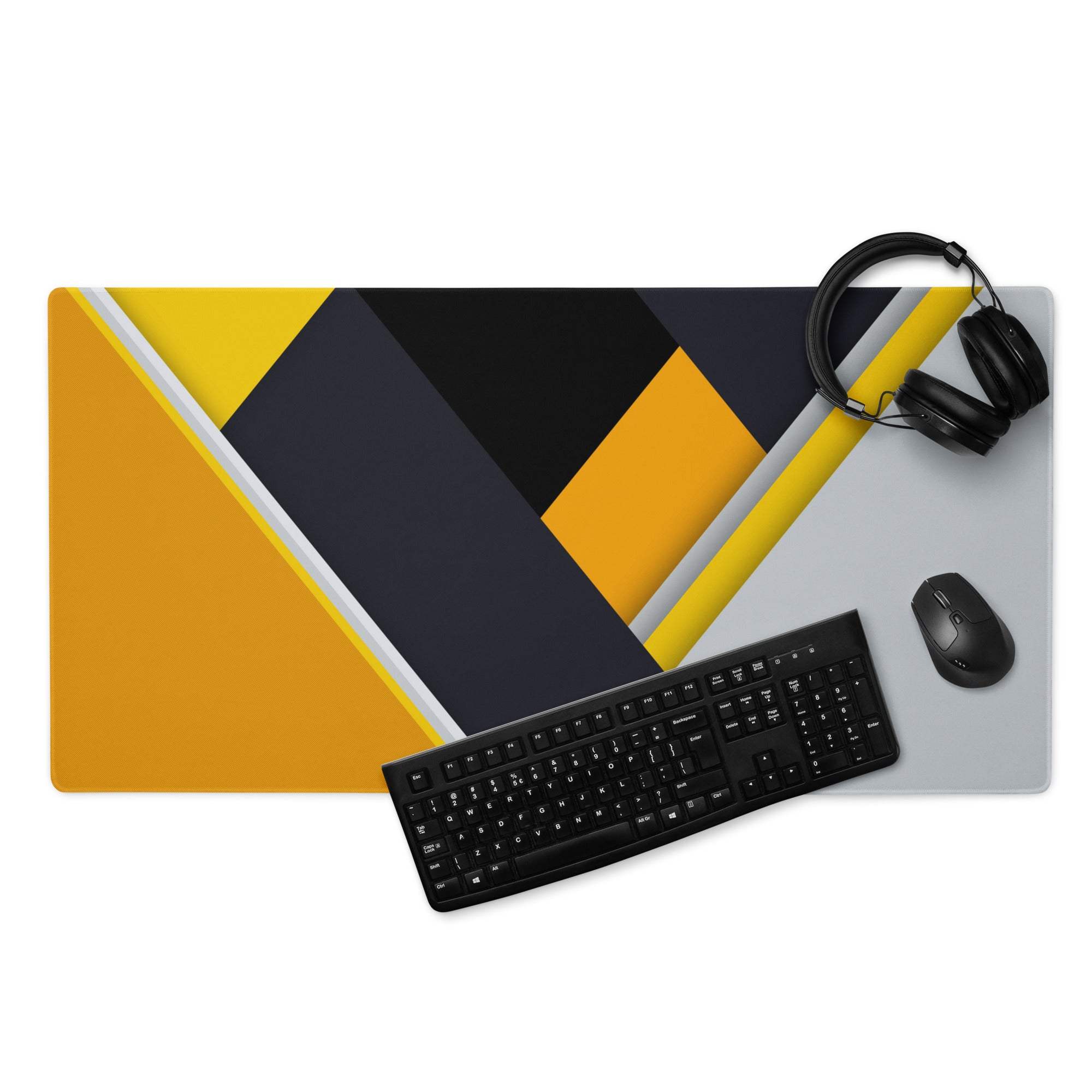 Geometric bold gaming mouse pad with yellow black gray stripes