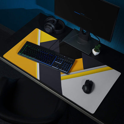 Geometric bold yellow black gray gaming mouse pad with high traction pattern