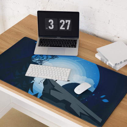 Blue cinematic moonlit wolf howling on cliff gaming mouse pad