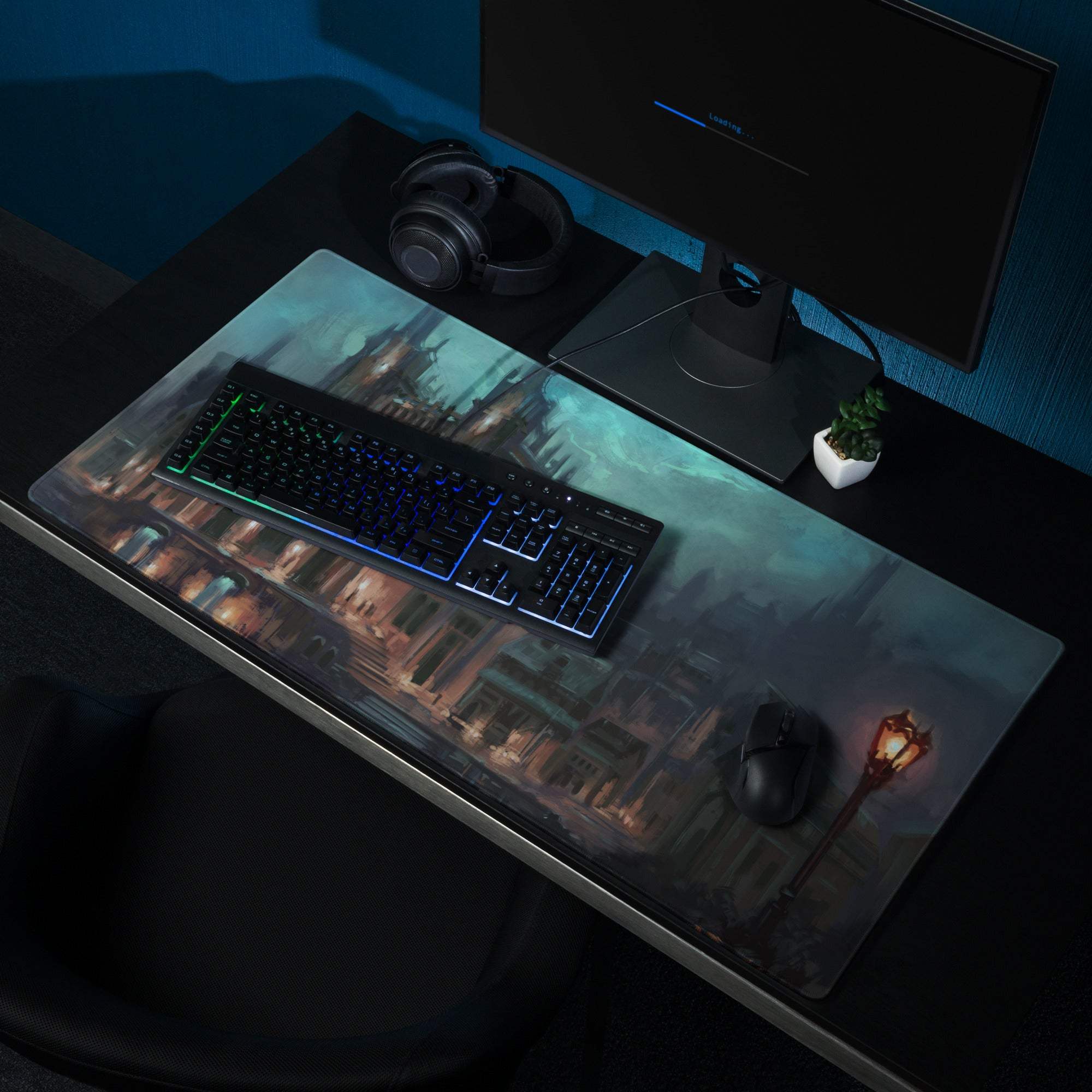 Moody Gothic fantasy city night scene large gaming mouse pad