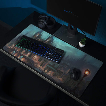 Moody Gothic fantasy city night scene large gaming mouse pad