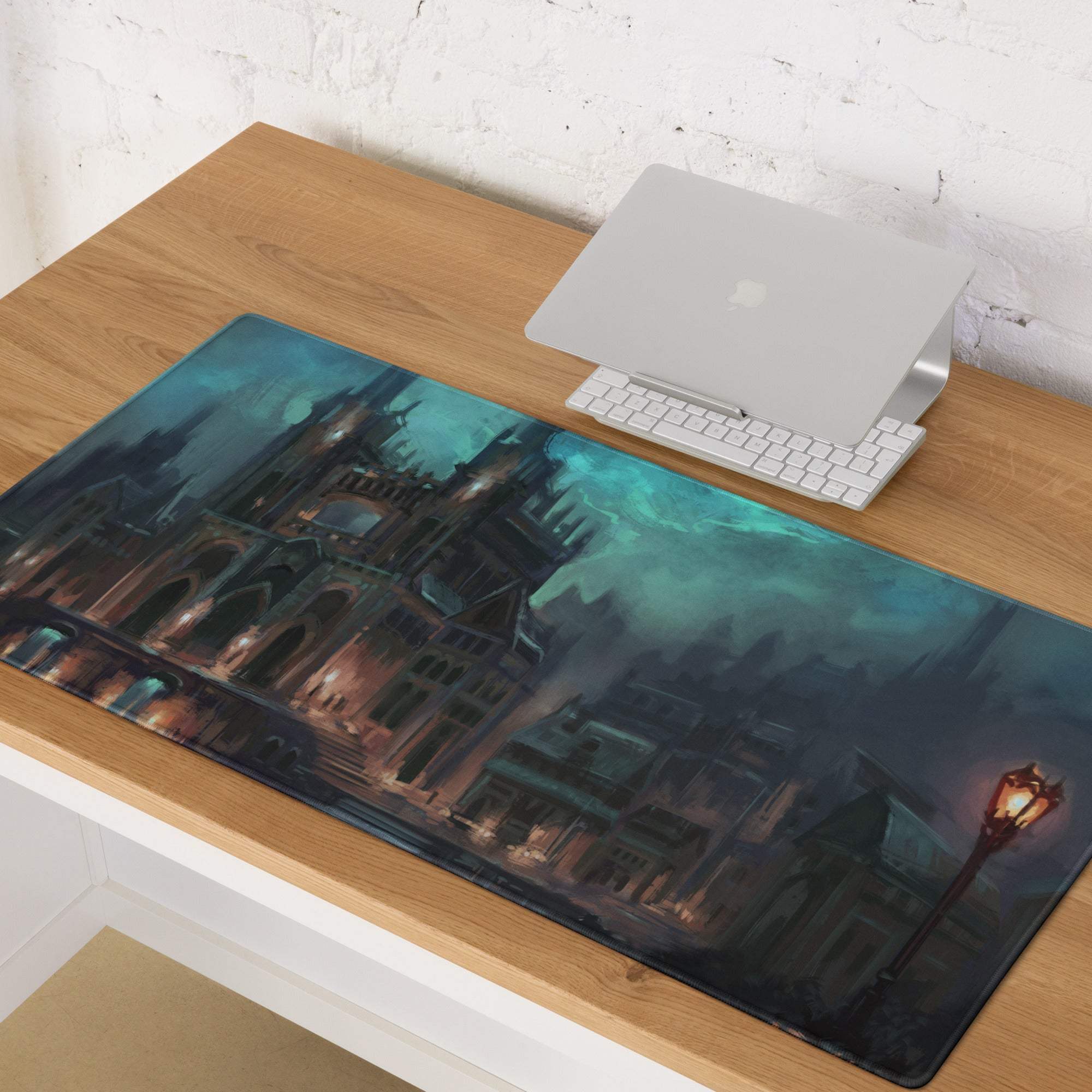 Moody gothic fantasy city night scene large gaming mouse pad