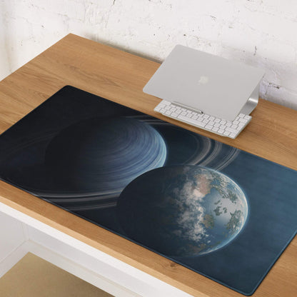 Black cosmic gaming mouse pad with Saturn Earth design non-slip base
