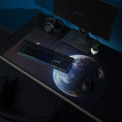 Black gaming mousepad with illuminated Earth from space design