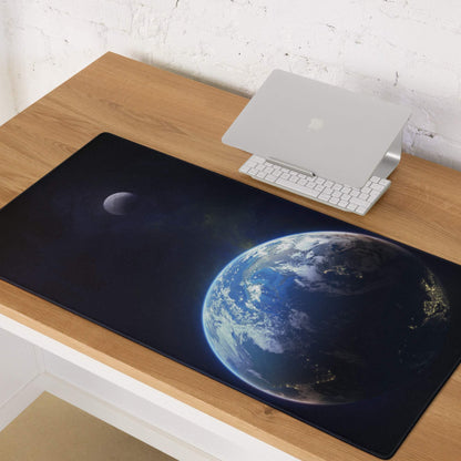 Black epic space gaming mouse pad with Earth moon design large non-slip surface