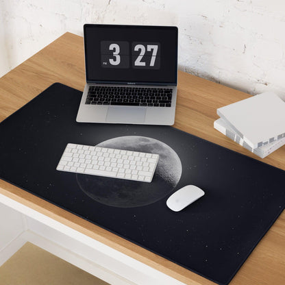 Black moon stars desk mat grayscale lunar surface gaming mouse pad