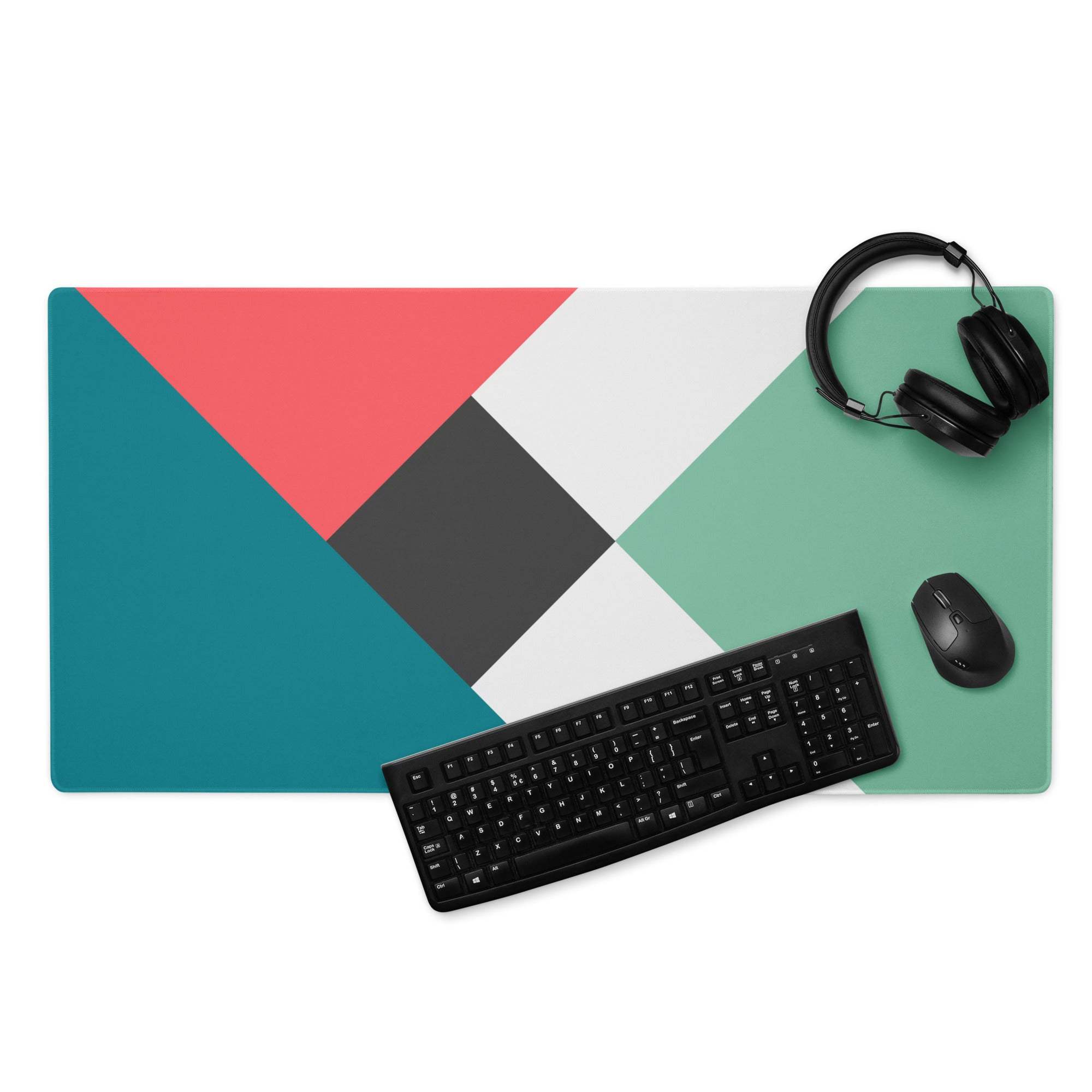 Geometric teal coral pink gray triangle gaming mouse pad