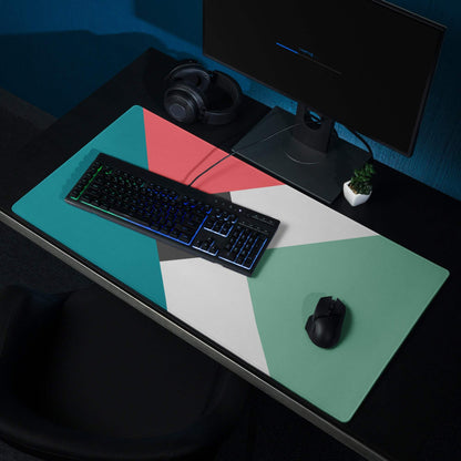 Geometric teal coral mint gaming mouse pad with non-slip stitching