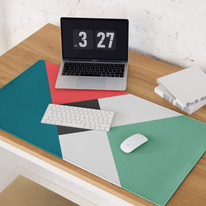 Geometric teal coral mint gaming mouse pad with non-slip stitching