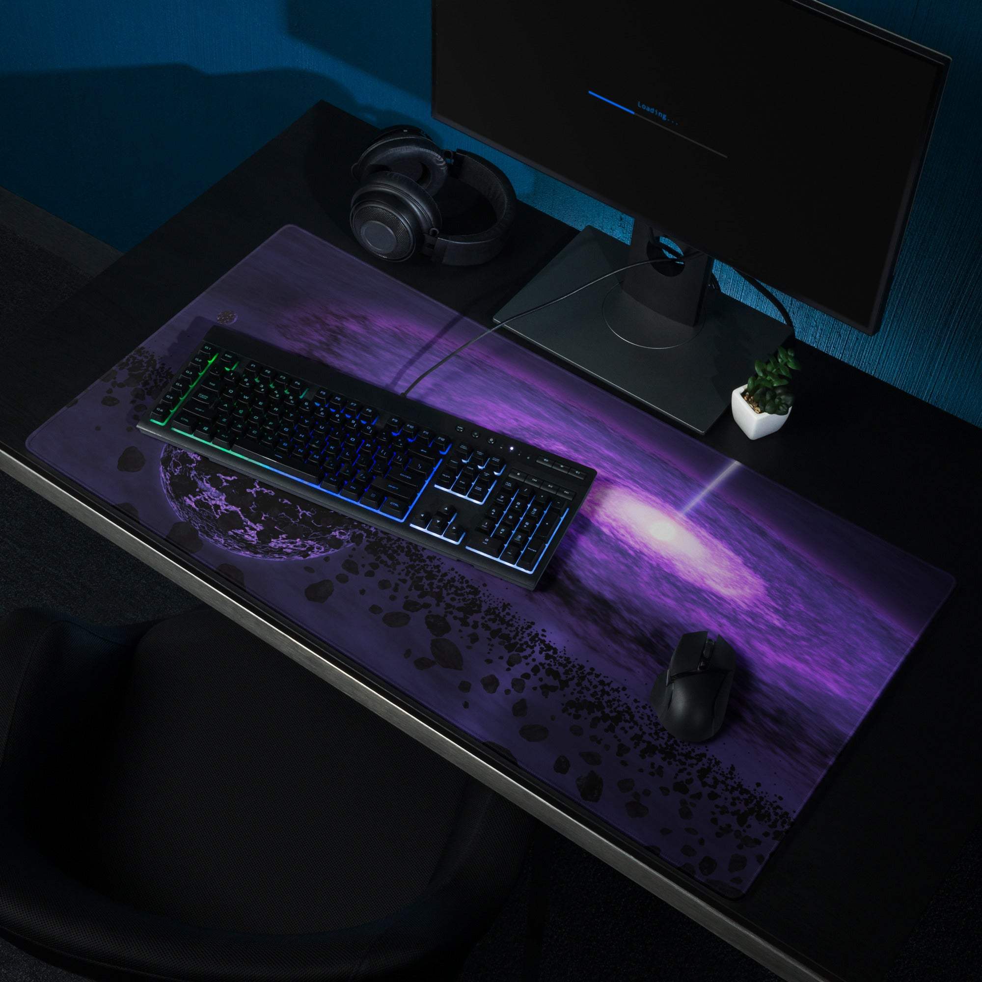 Cosmic purple galaxy gaming mouse pad with stars nebulae non-slip base