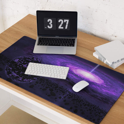 Purple galaxy cosmic gaming mouse pad with non-slip base and stitched edges