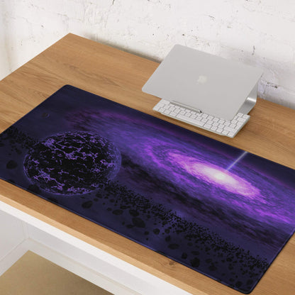Purple galaxy gaming mouse pad with cosmic planet nebulae non-slip base